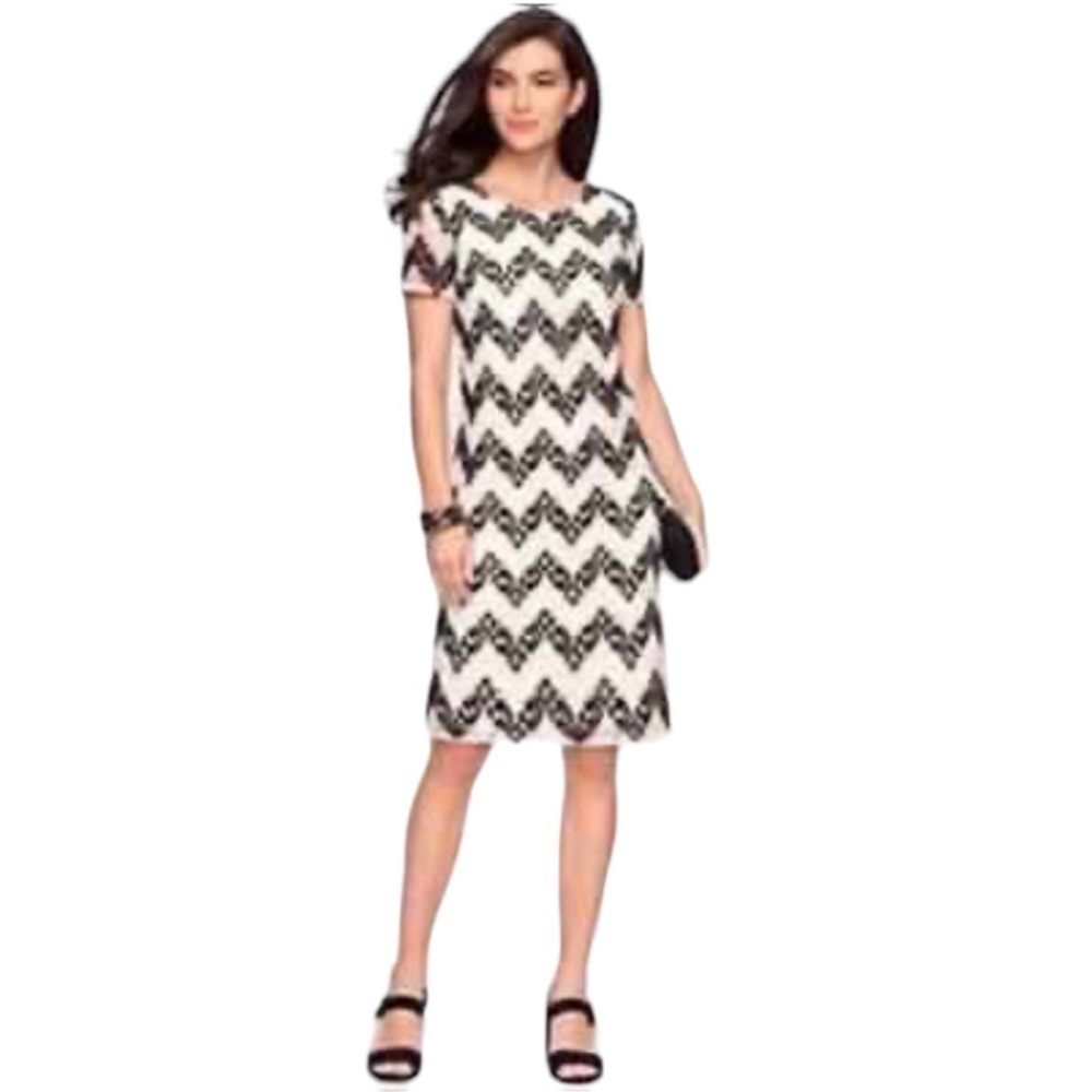 Talbots Black Cream Crocheted Lace Chevron Sheath Dress Size 10